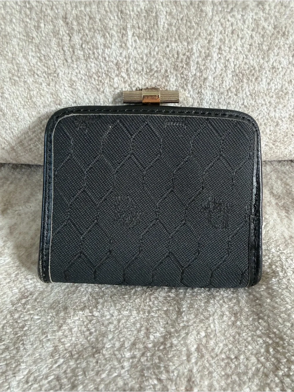 Vintage Christian Dior Black Honeycomb Canvas Kiss Lock Coin Purse